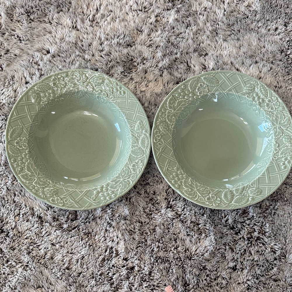 Mikasa English Countryside Celadon Green Large‎ Rim Soup Bowl Set of 2 Stoneware